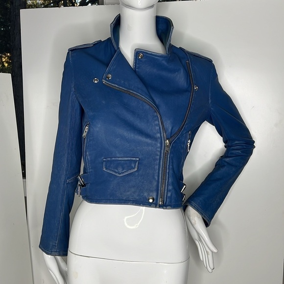 IRO ASHVILLE SZ 36 / US 4 LAMB LEATHER JACKET BLUE DENIM - Picture 6 of 16
